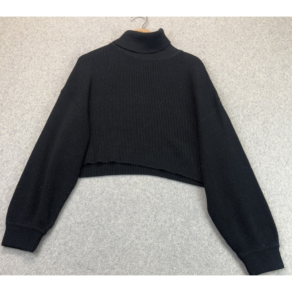 H&M Divided Womens Crop Pullover Sweater Black Relaxed Fit Drop Shoulder Knit L